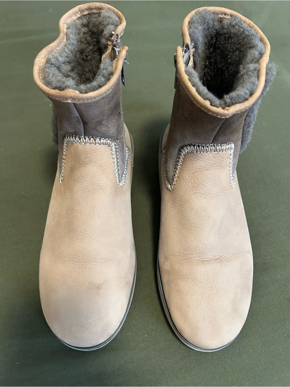 OluKai Taupe & Gray Suede Shearling-Lined Ankle Booties